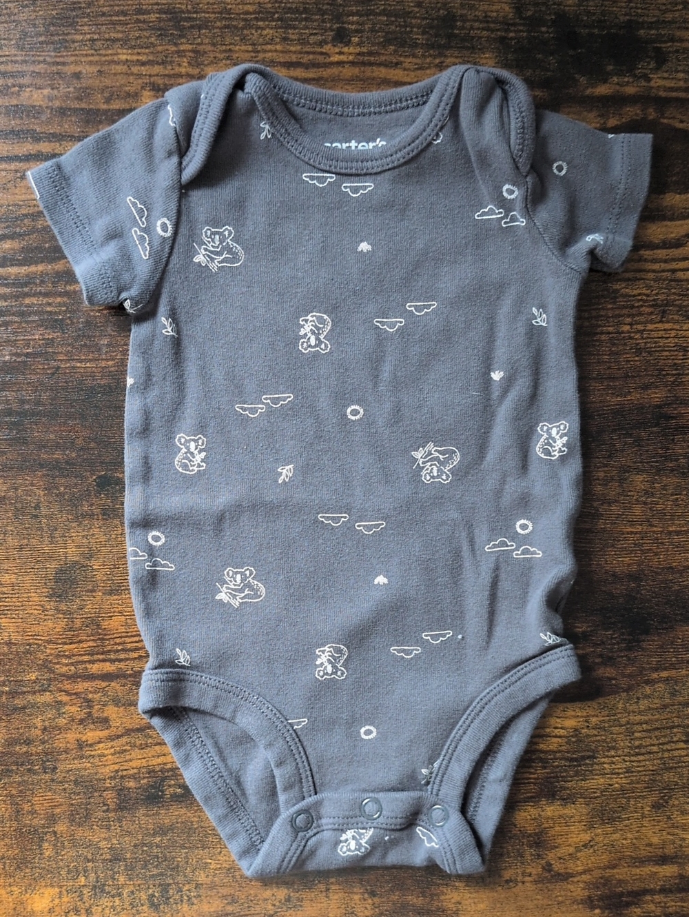 5/$25 Carter's Gray Short-Sleeve Onesie Bodysuit 0-3M